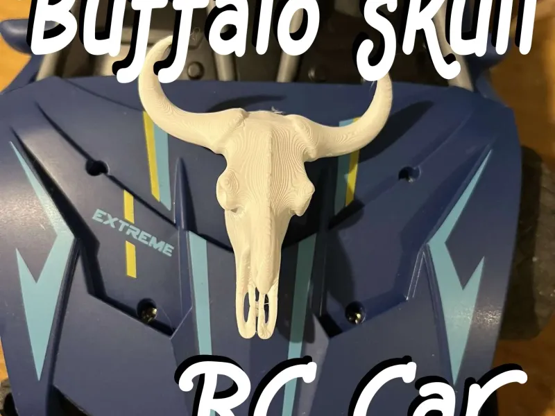 Teschio di bufalo sul cofano di un'auto RC