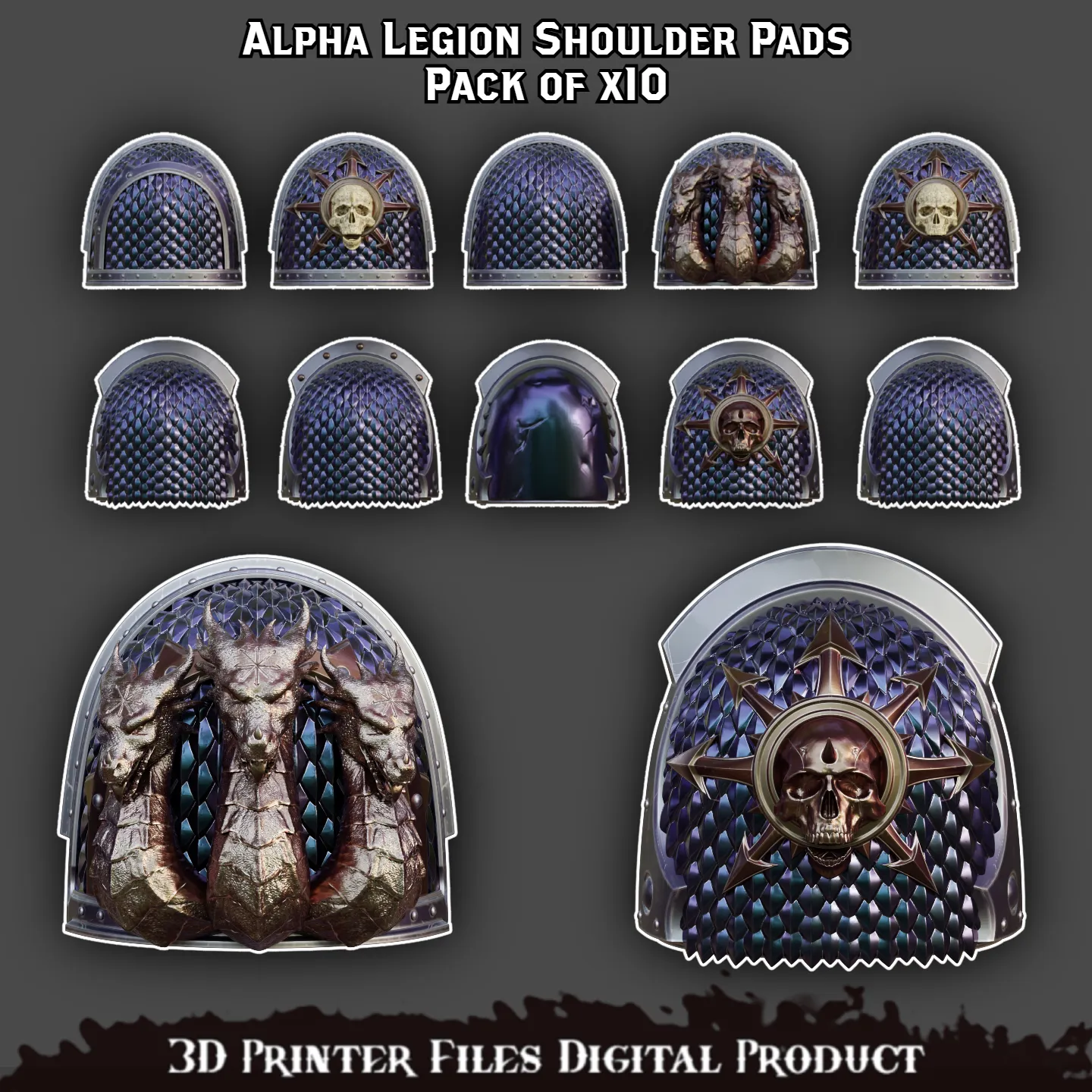 Space Marines Alpha Legion Shoulder Pads (Pre-supported)