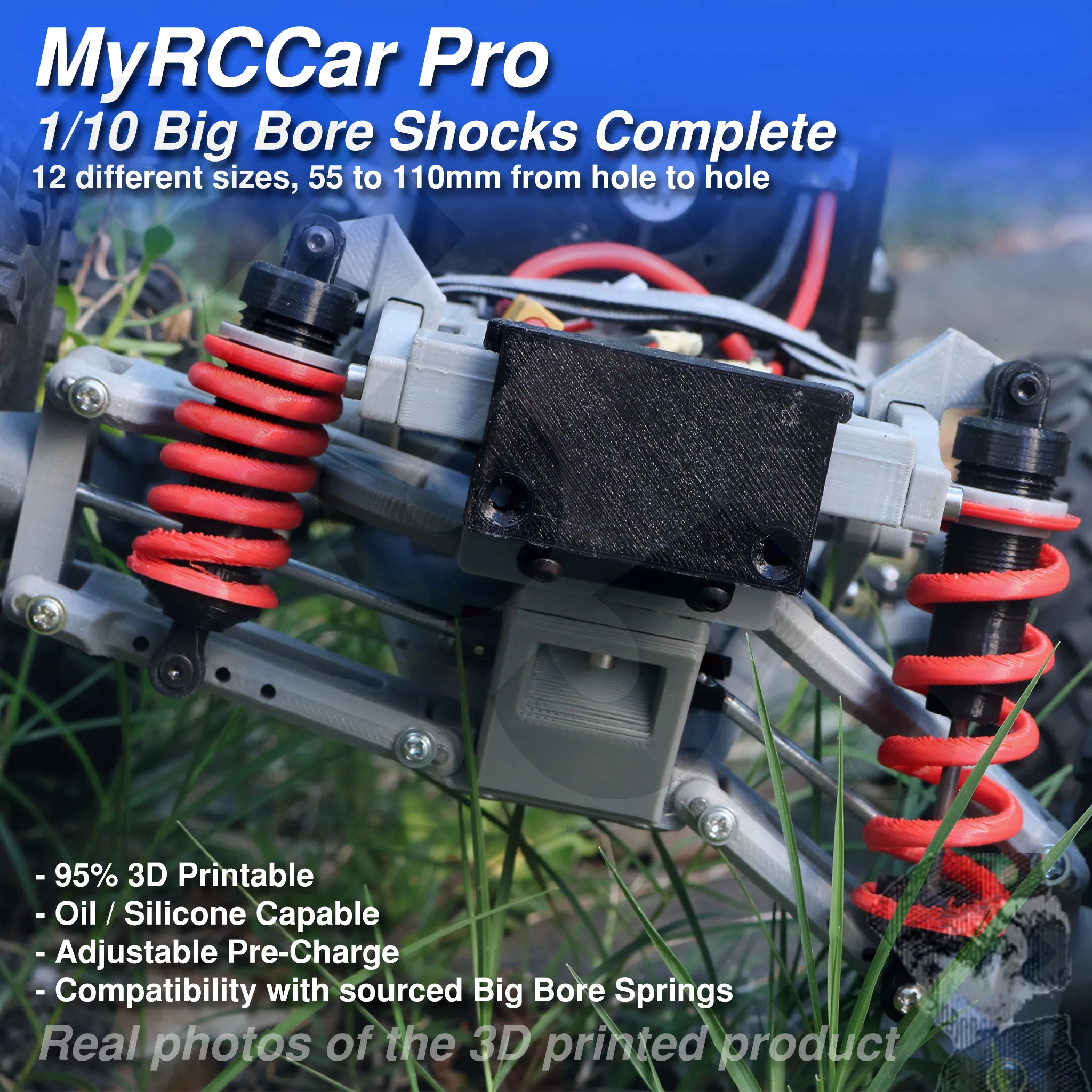 MyRCCar 1/10 Big Bore Shocks, 55-110mm RC Car Shocks