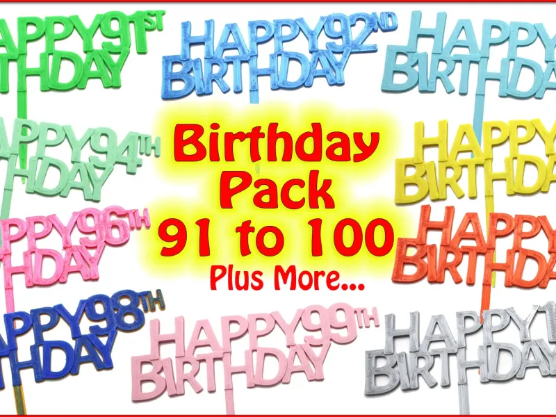 Birthday Cake Toppers Pack. Ages 91 to 100