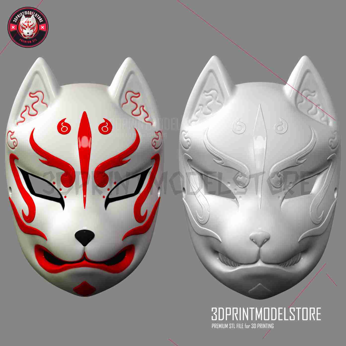 Japanese Kitsune Fox Mask Cosplay Halloween Costume 3D models