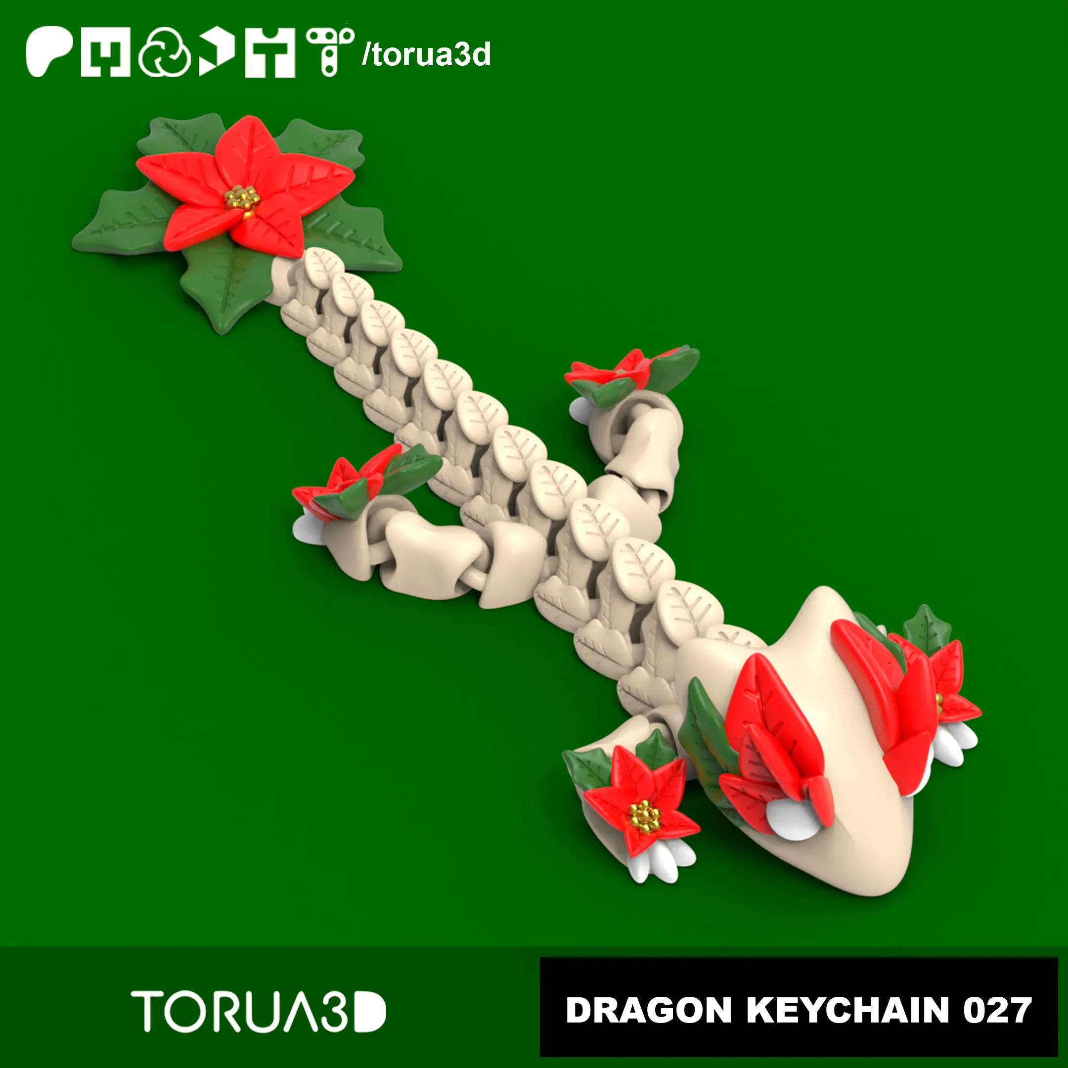 Articulated Christmas Dragon Keychain 027 - 3mf - STL