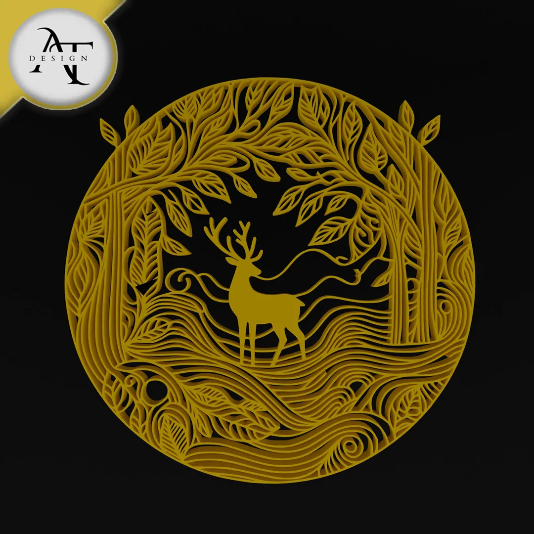 Deer In Nature - Line Art - 2D Wall Art Decor