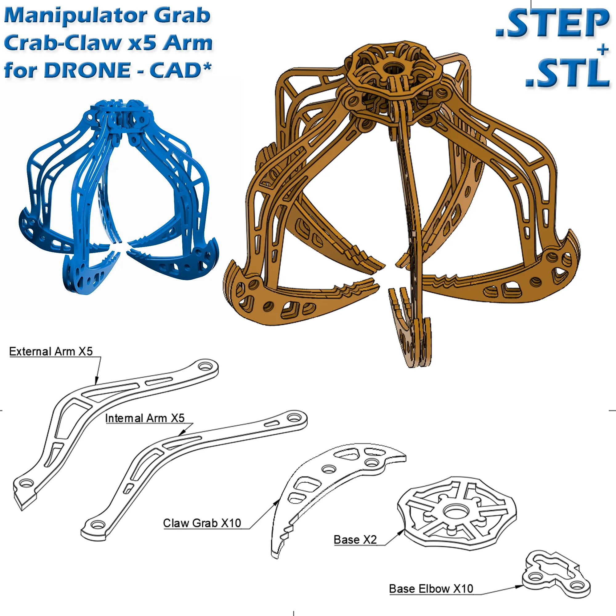 Manipulator Grab Crab-Claw Arm for Drone Mavic - X5 ARM
