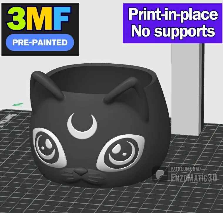 Black Cat flower pot, pencil holder, 3MF, Multiparts
