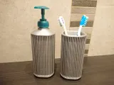 Ribbed Toothbrush Cup and Soap Dispenser with Stand-6