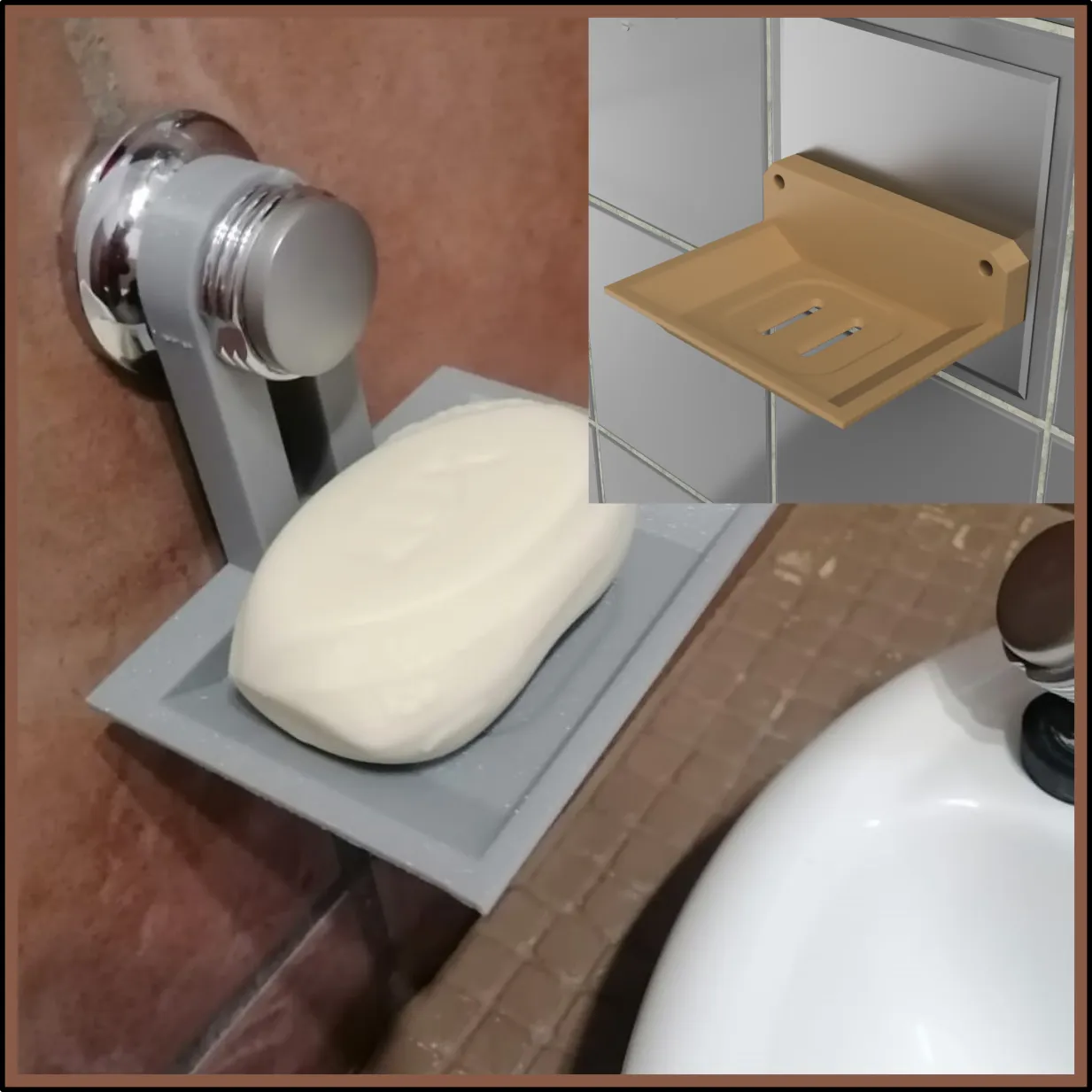 Saboneteira moderna para montagem (SEM SUPORTES) e para torneira de 40 mm