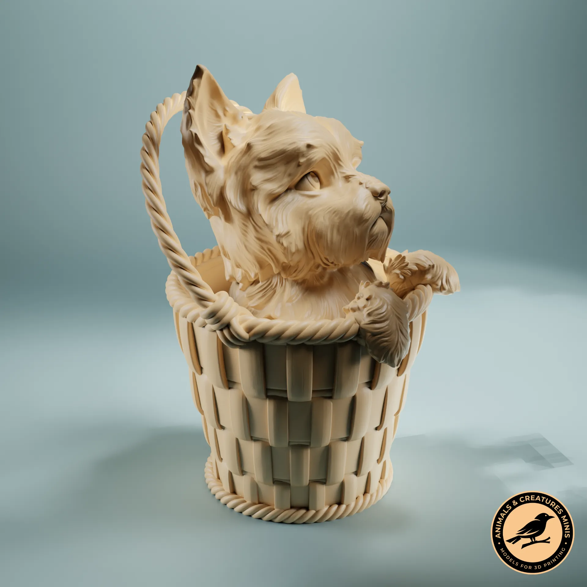 Yorkshire terrier in a basket