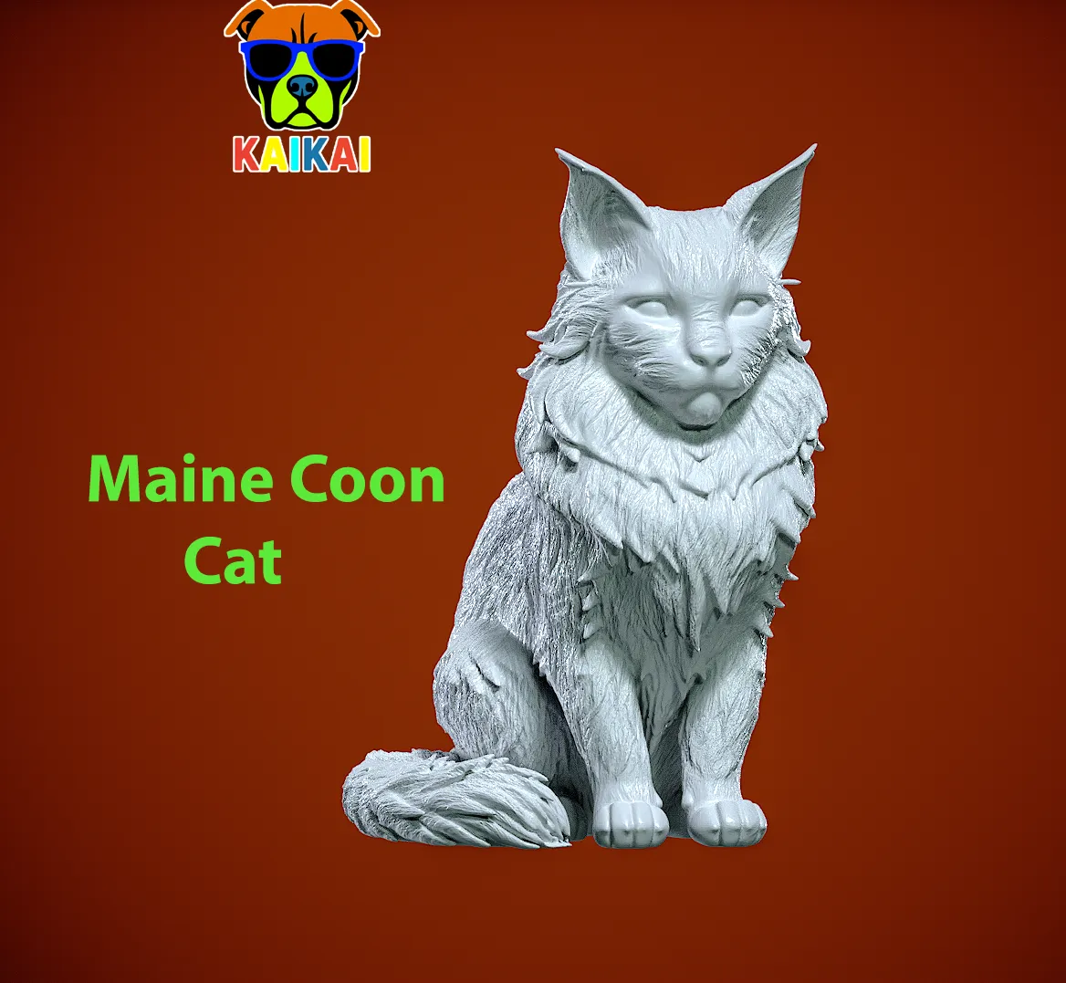 Maine Coon cat model - Maine cat statue - 3D print