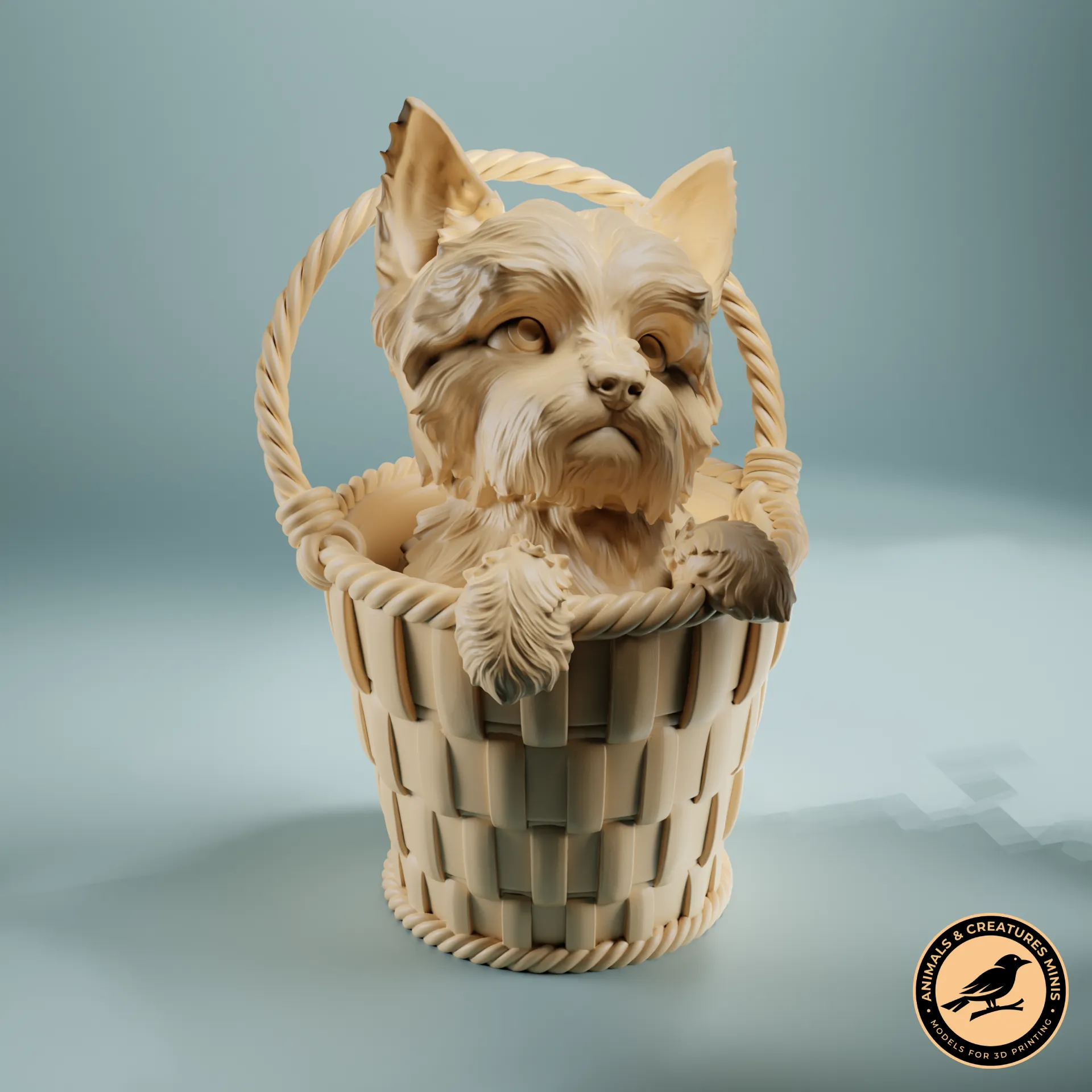 Yorkshire terrier in a basket