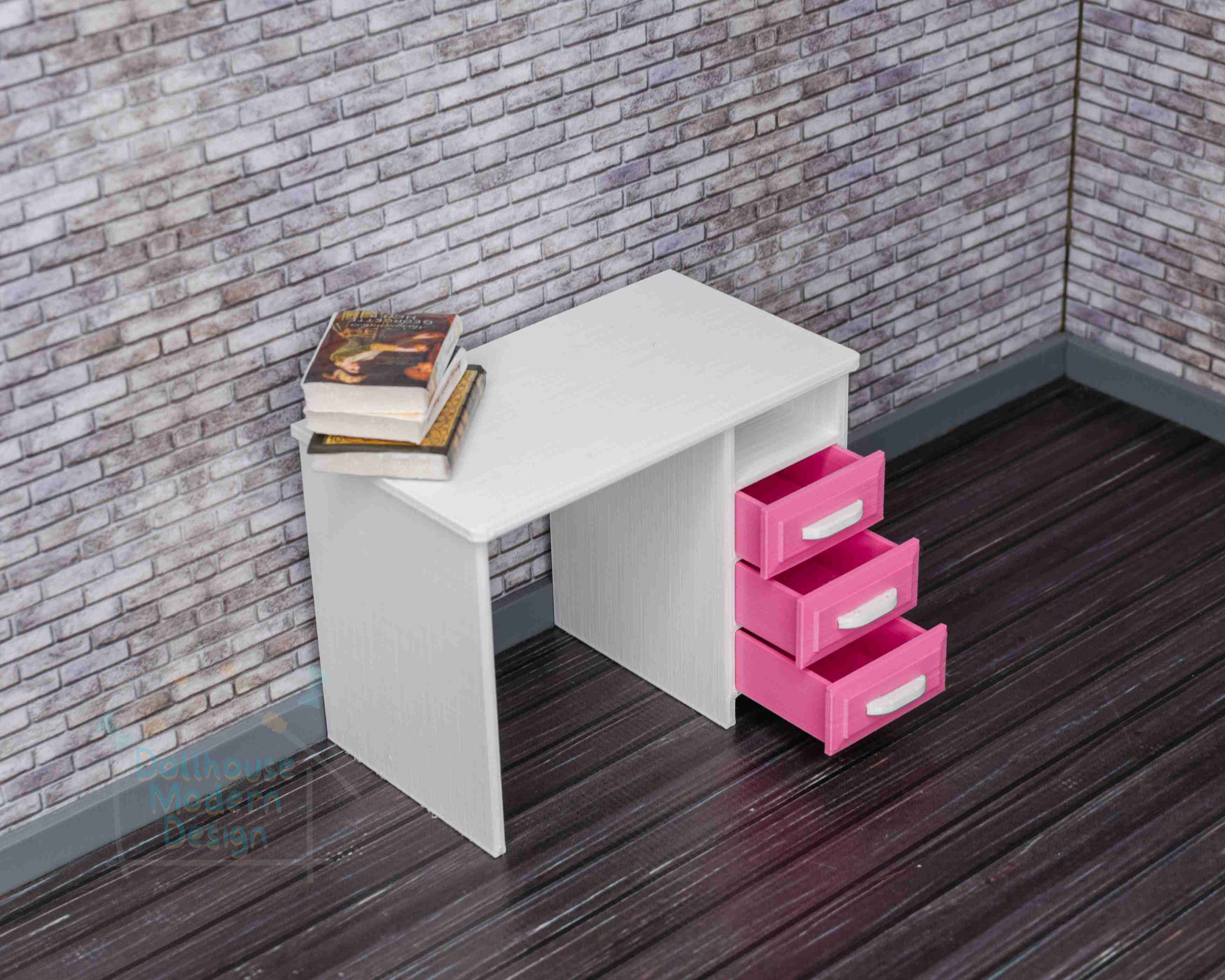 Dollhouse Desk with 3 drawers - STL files for 3D printing | 3D models ...