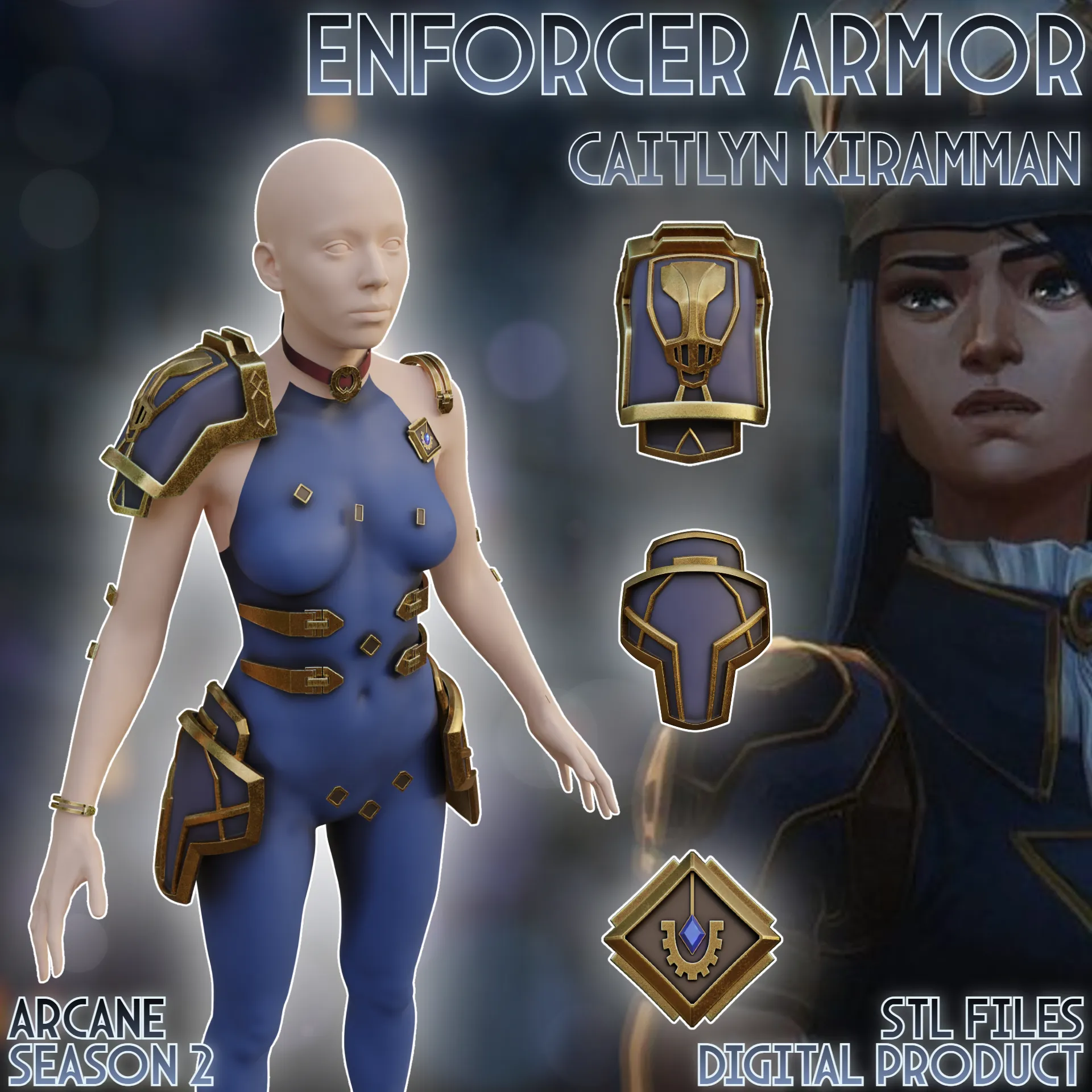 Caitlyn Kiramman Enforcer Armor Cosplay Outfit Arcane