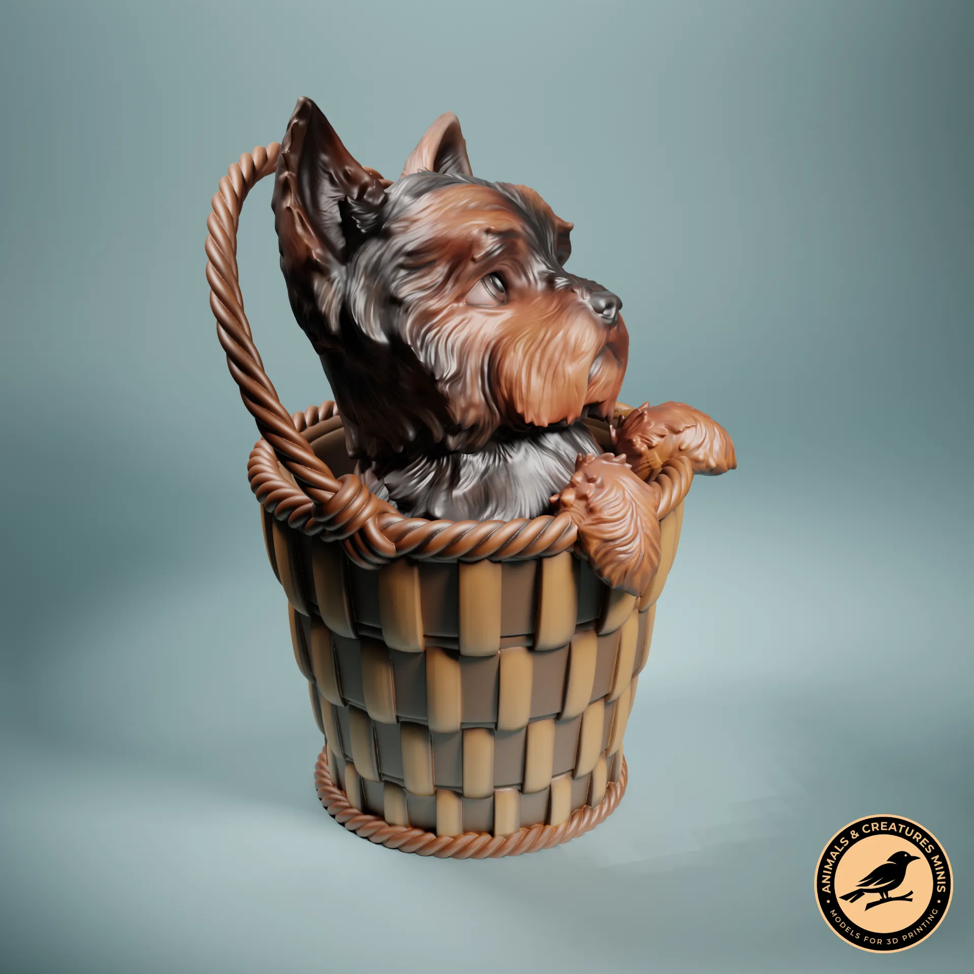 Yorkshire terrier in a basket