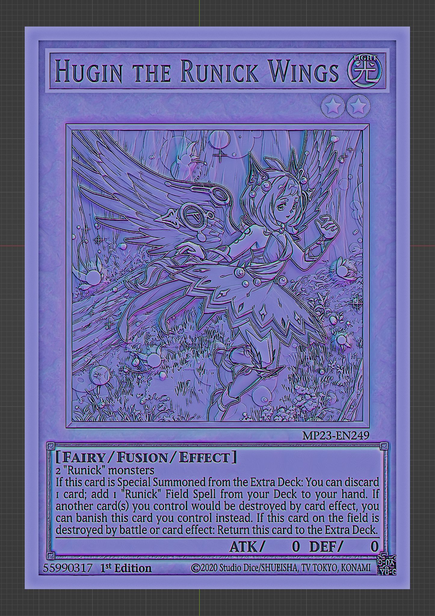 Hugin The Runick Wings – Yu-Gi-Oh! Karte, MP23-EN249, Prismatic Secret Rare, 1. Auflage