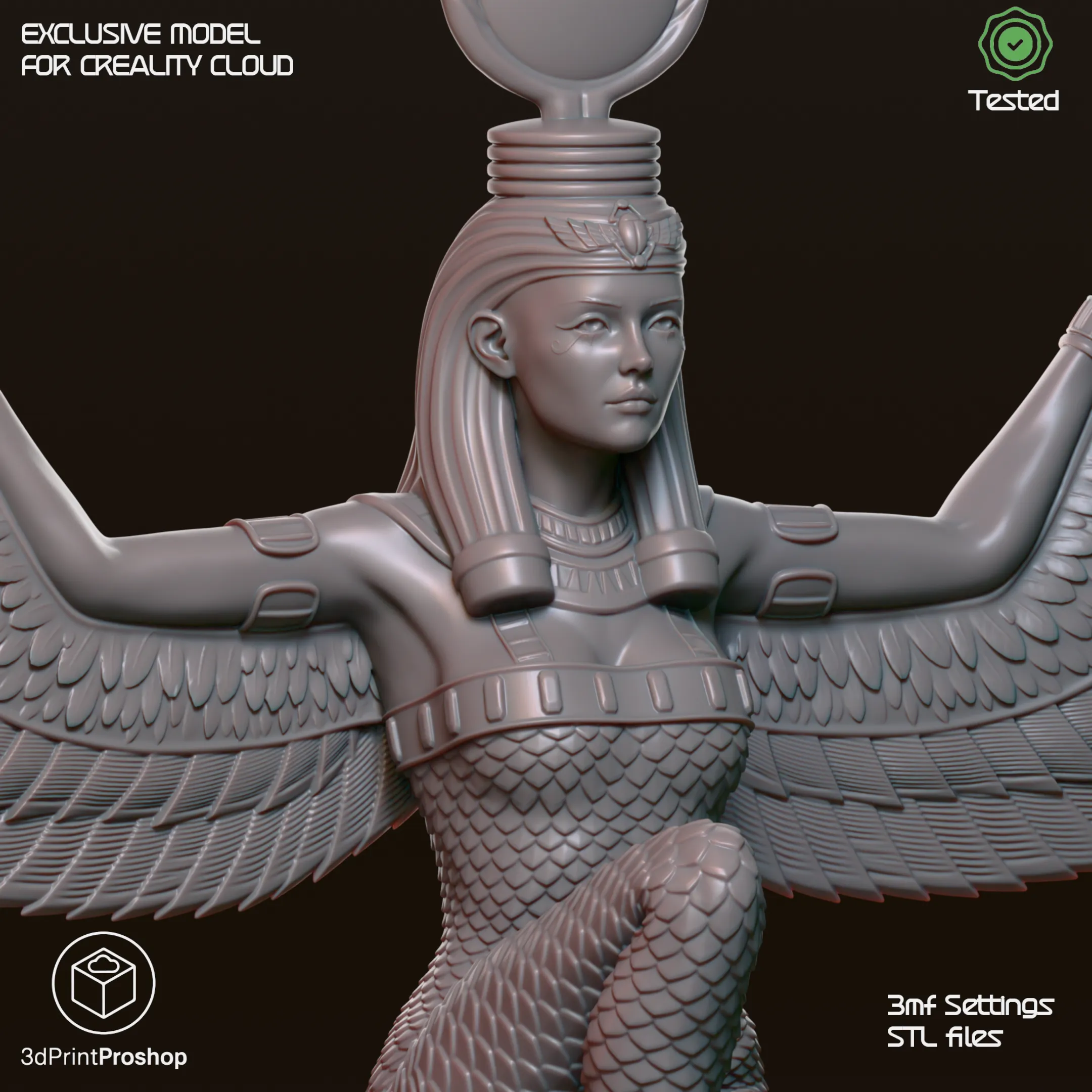 🪶 Isis Goddess Statue – 3D Printable Art 🌙
