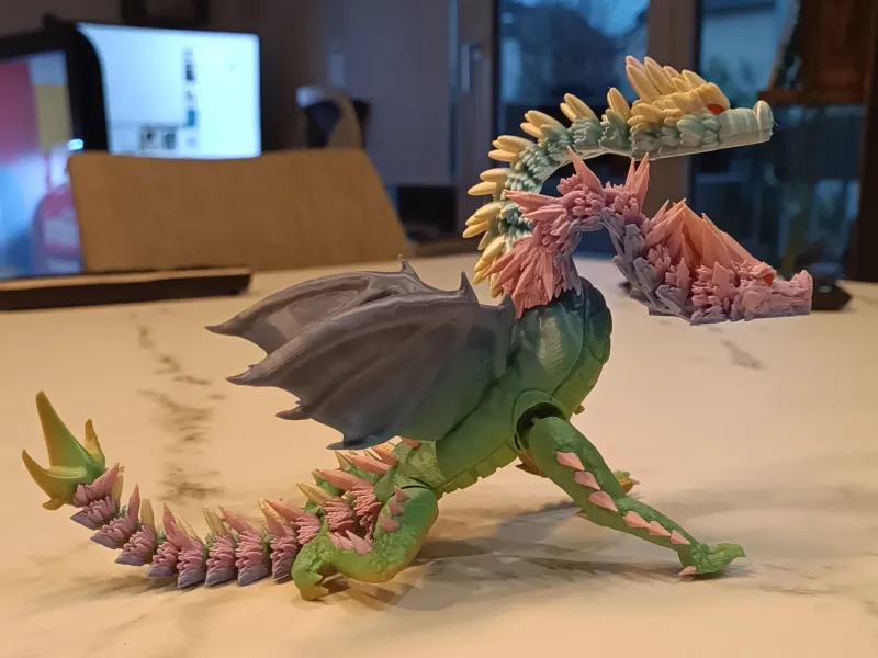 Realistic articulated 2-headed dragon