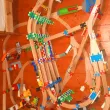 Wooden railway tracks and trains