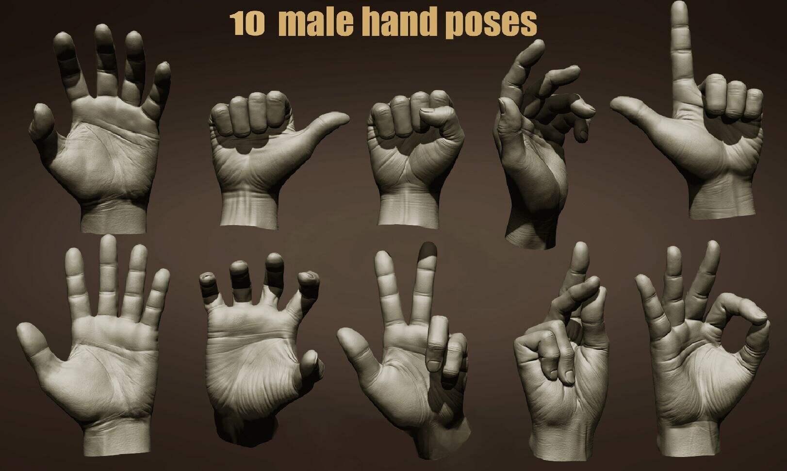 10 Male Hand Poses - 3D Model by Daniartist