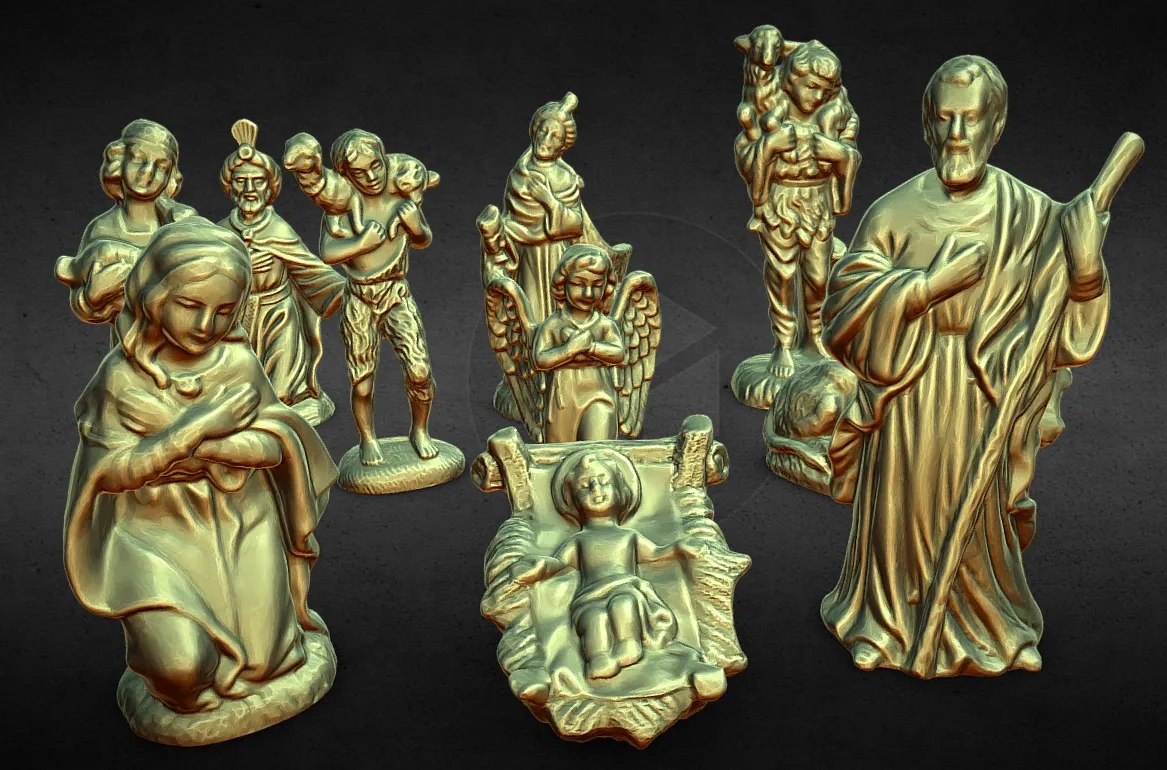 10 figurines baby jesus,mary,joseph,donkey wise man 1 AND 2