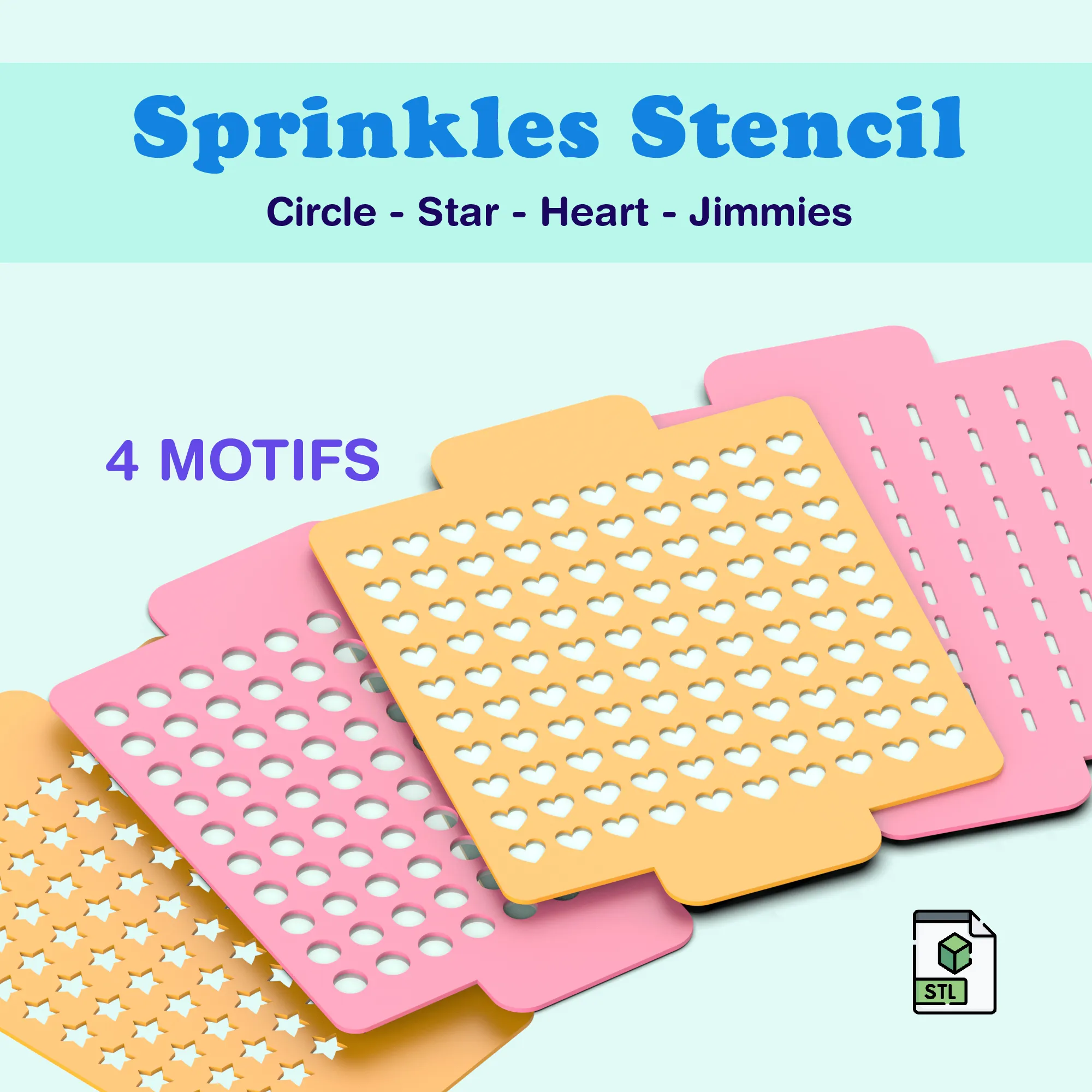 3D Sprinkles Stencil Set, Cookie Fondant Decoration, 4 Motif