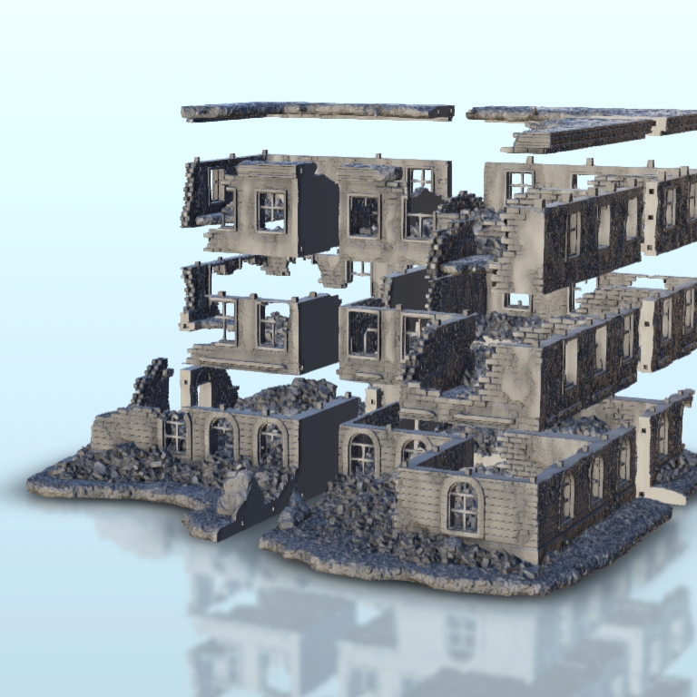 Large urban building in ruins 22 - WW2 Terrain scenery | 3D models ...