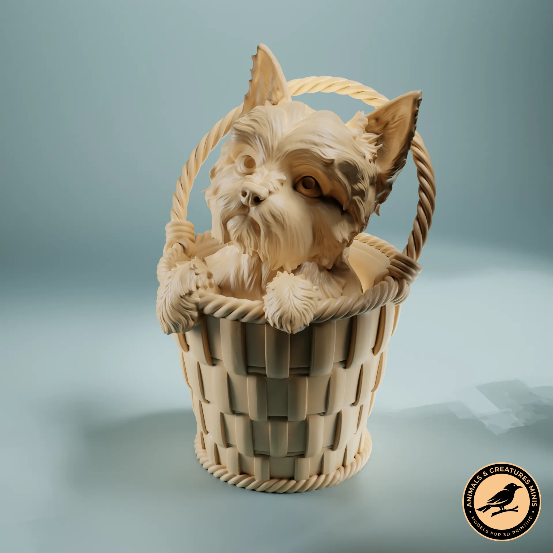 Yorkshire terrier in a basket