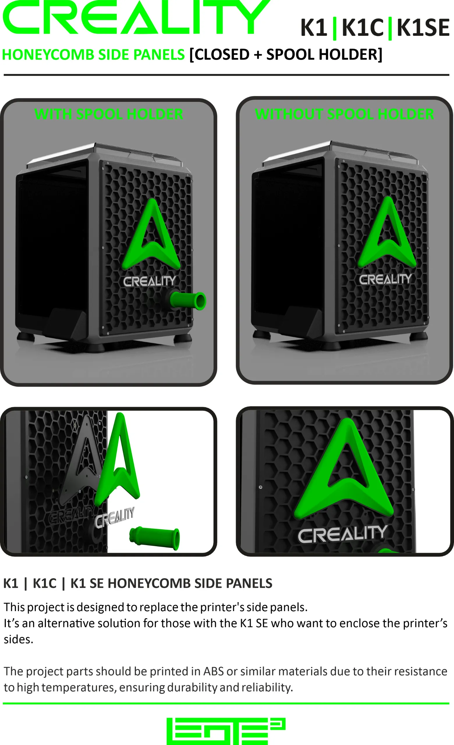 CREALITY K1|K1C|K1SE - SIDE PANELS [CLOSED+SPOOL HOLDER]