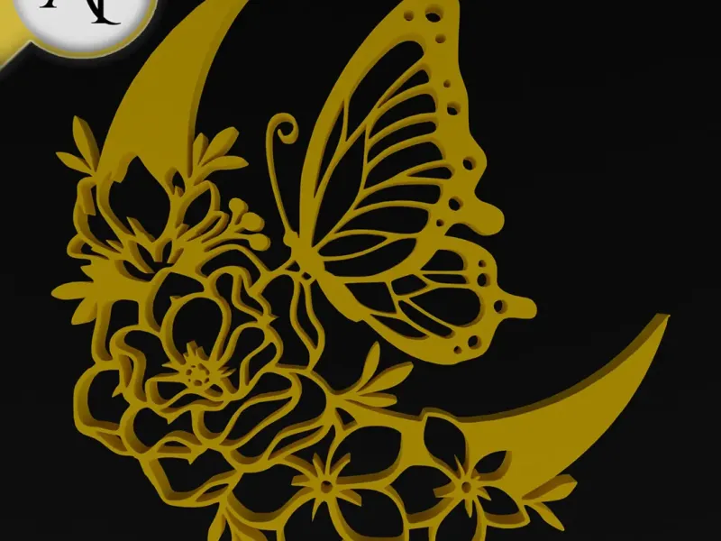 Butterfly on the Moon - Silhouette - 2D Wall Art Decor