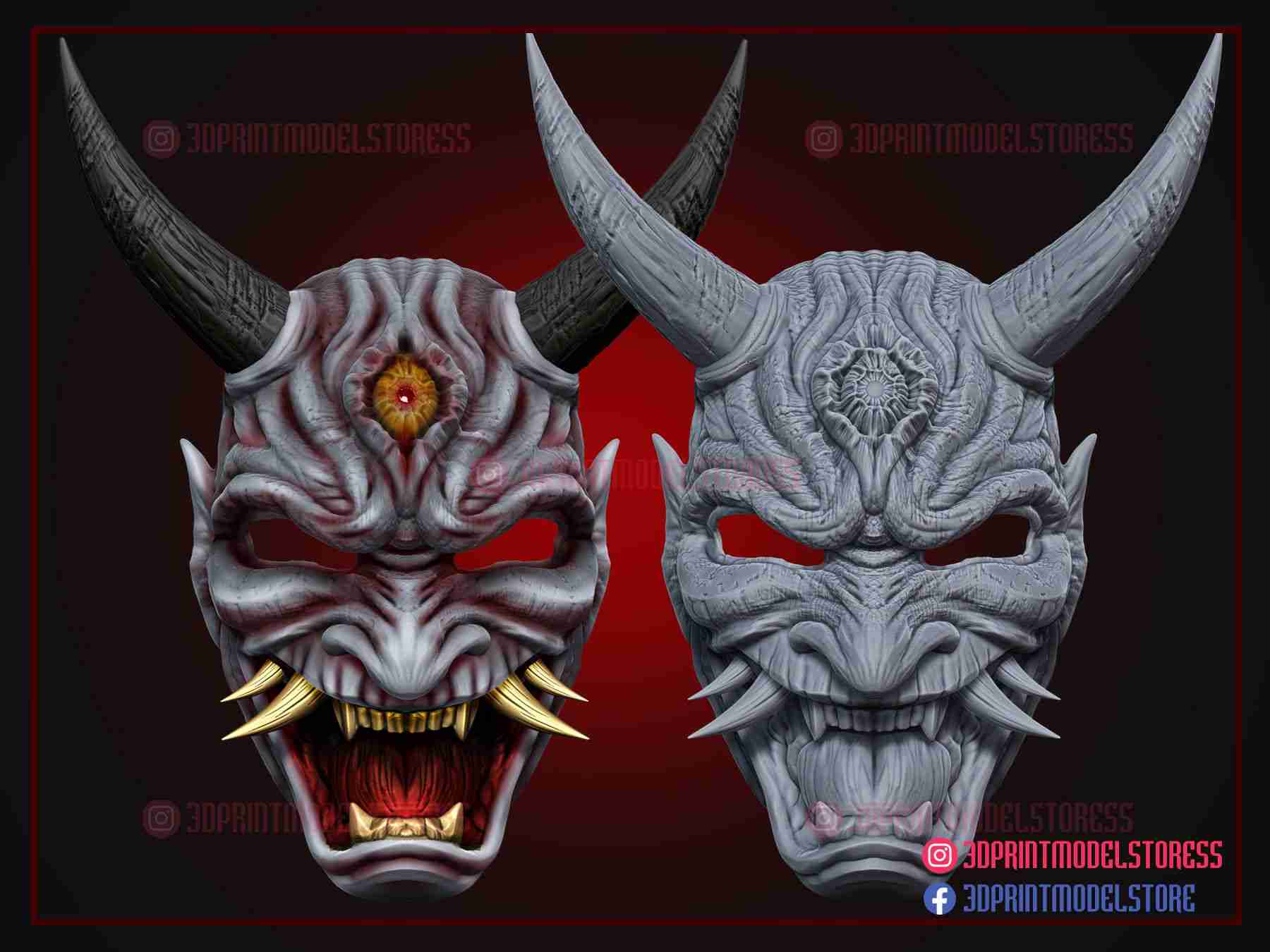 3D Printable Japan Oni Samurai Fox Mask - Ghost Mask Cosplay 3D Print Model  STL File by 3dprintmodel