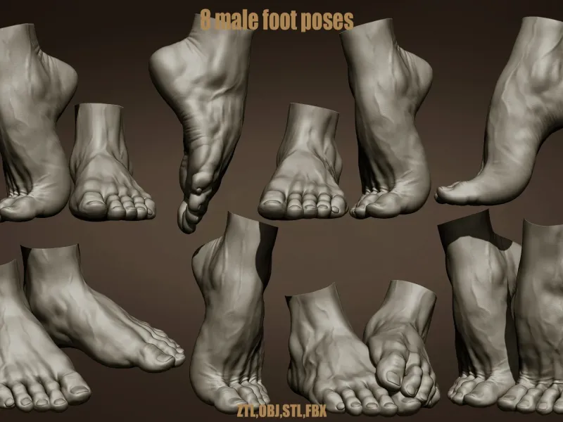 8 male foot poses