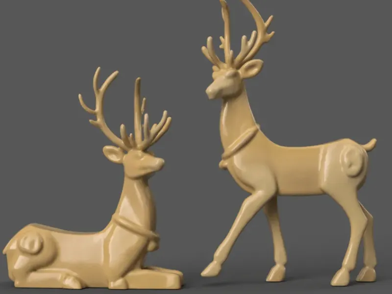 Deer Pair 3D Design – Sitting and Standing for Elegant Décor