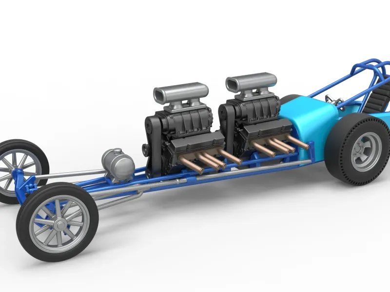 Front engine vintage dragster with 2 V8 Version 2 Scale 1:25