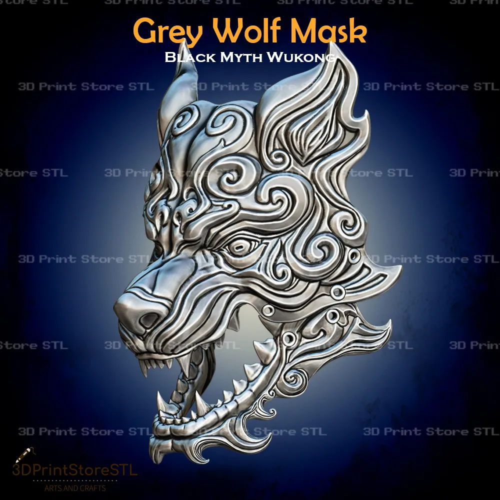 Grey Wolf Mask Cosplay Black Myth Wukong - STL File