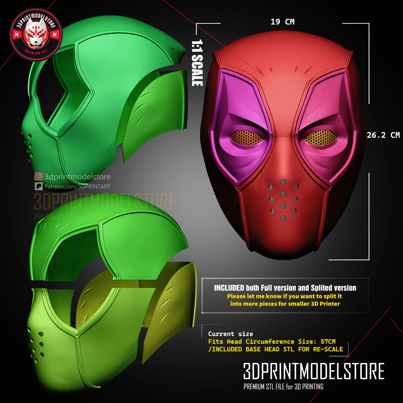 Deadpool Face Shell Mask - Marvel Comic Cosplay -Premium STL