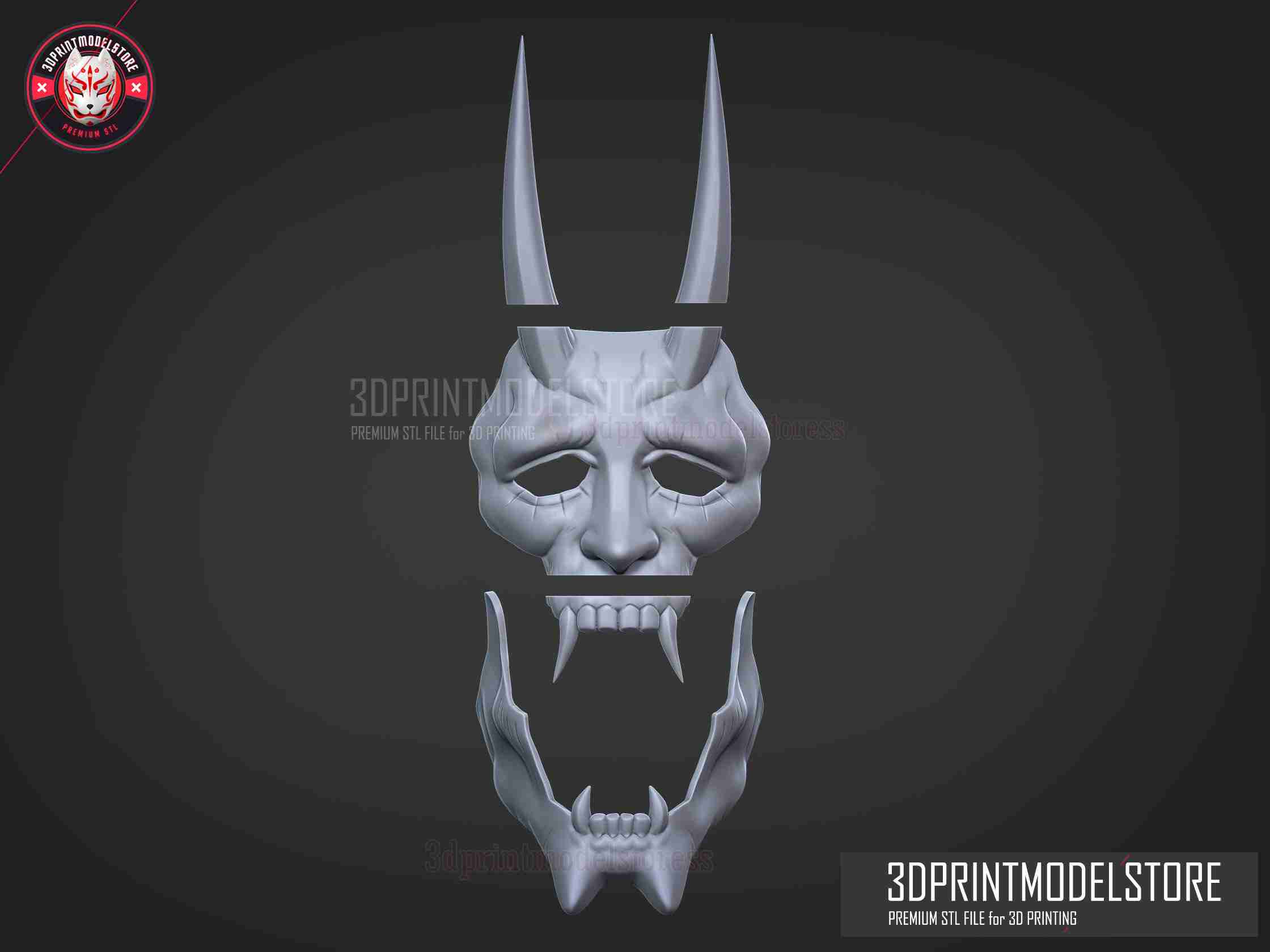 Neon White Game Mask - Japanese Kitsune Cosplay Halloween | 3D models ...