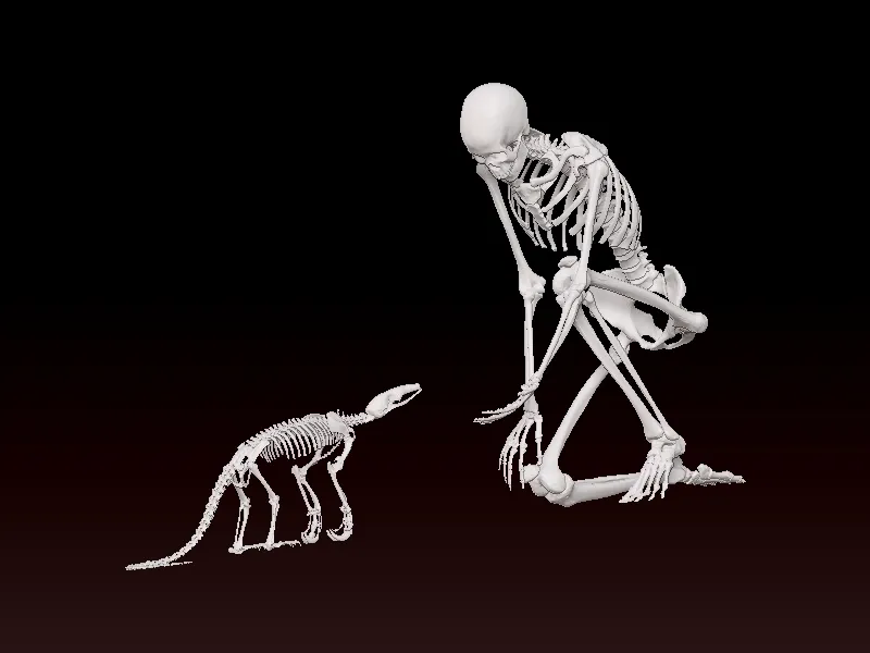 Human bones and baby dinosaur statue - 3D print