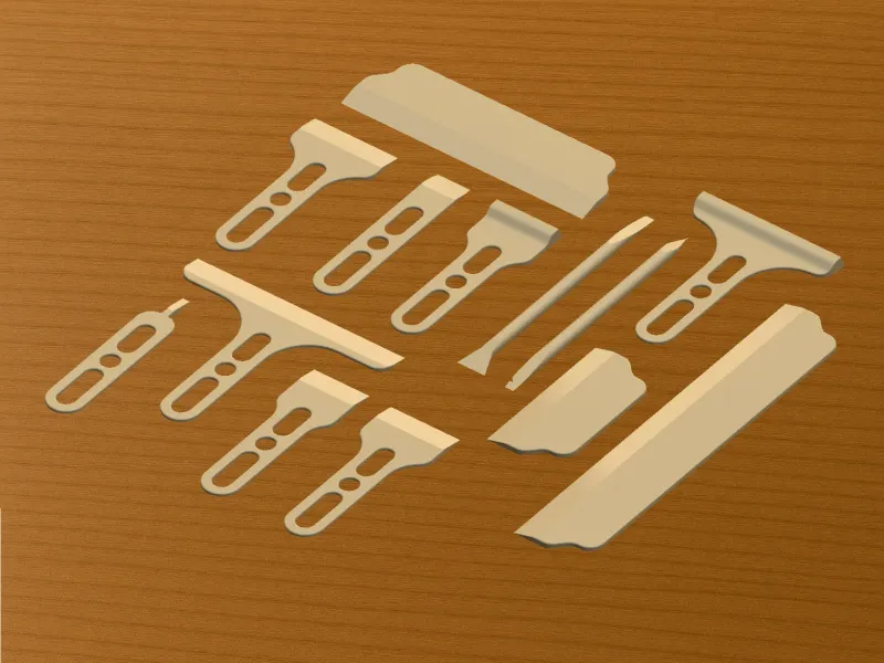 Set of printbed scrapers and spatulas