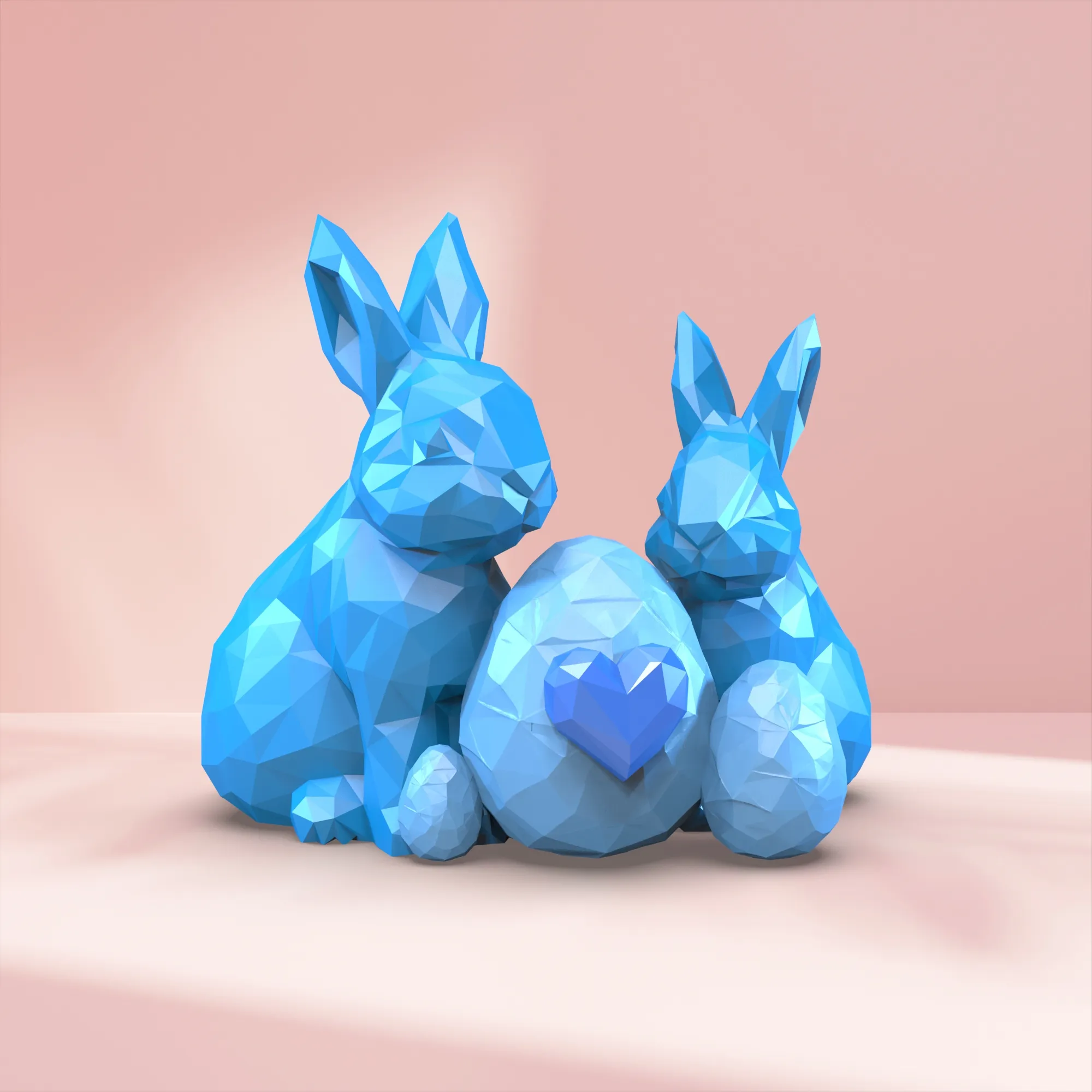 Low Poly Easter Bunny Decor, Easter Bunny Set, Egg - Heart