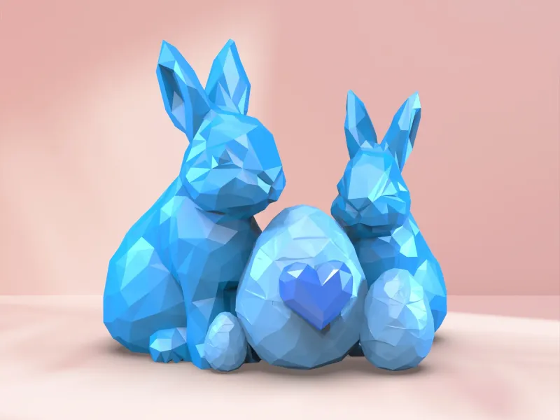 Low Poly Easter Bunny Decor, Easter Bunny Set, Egg - Heart