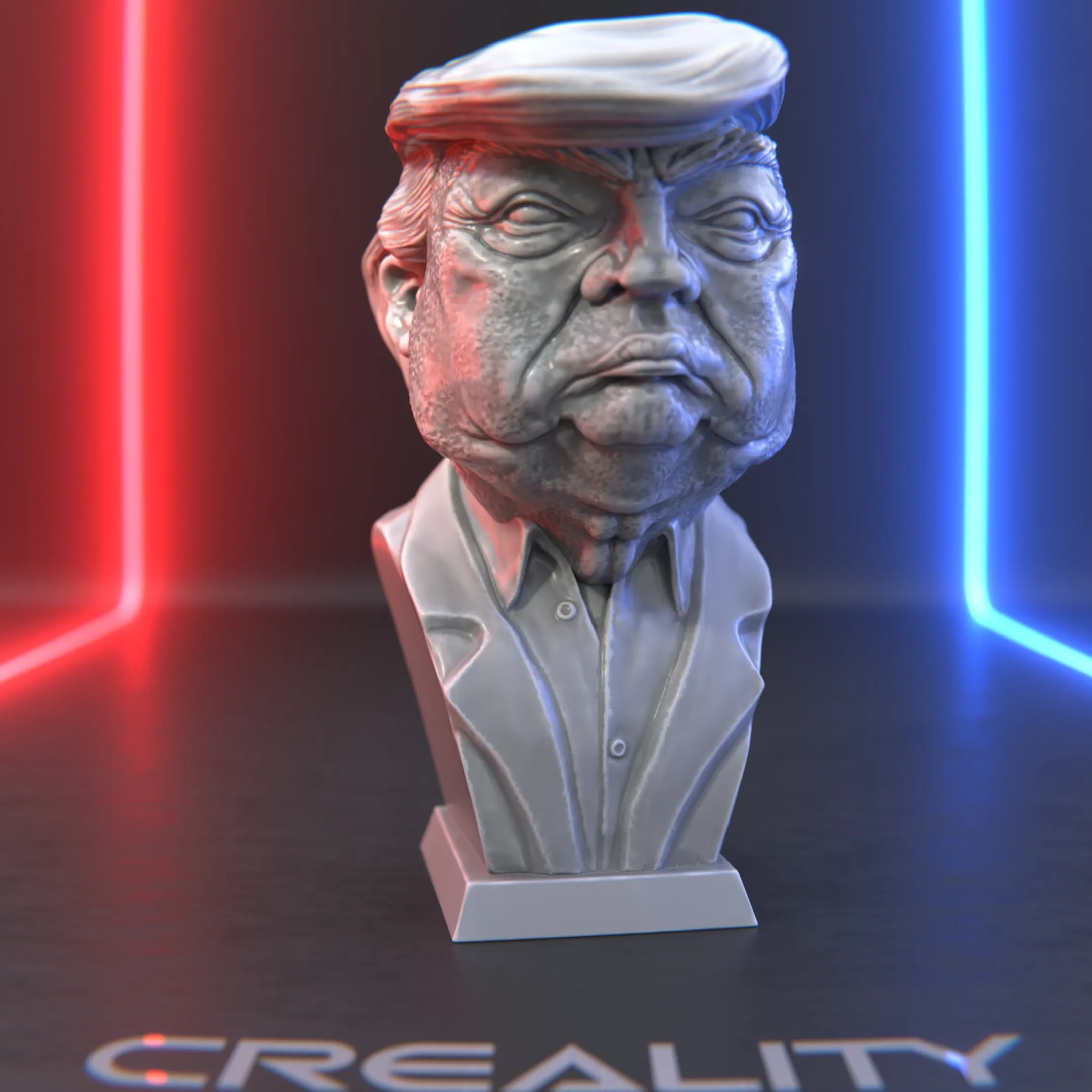 "Cartoon Trump Bust – Stylized 3D Sculpture"