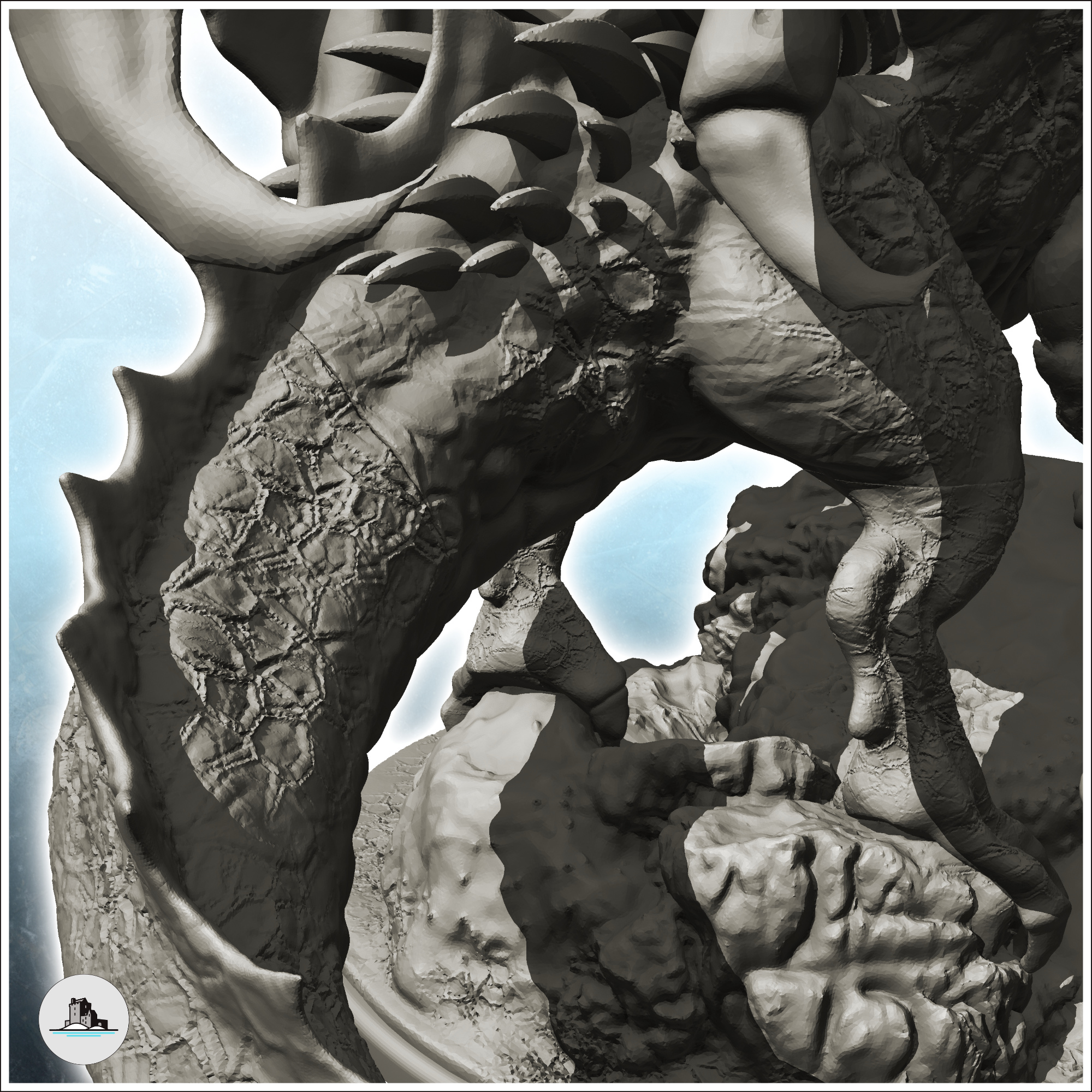 Dragon with open mouth and spiked tail on rock - figure mini | 3D ...