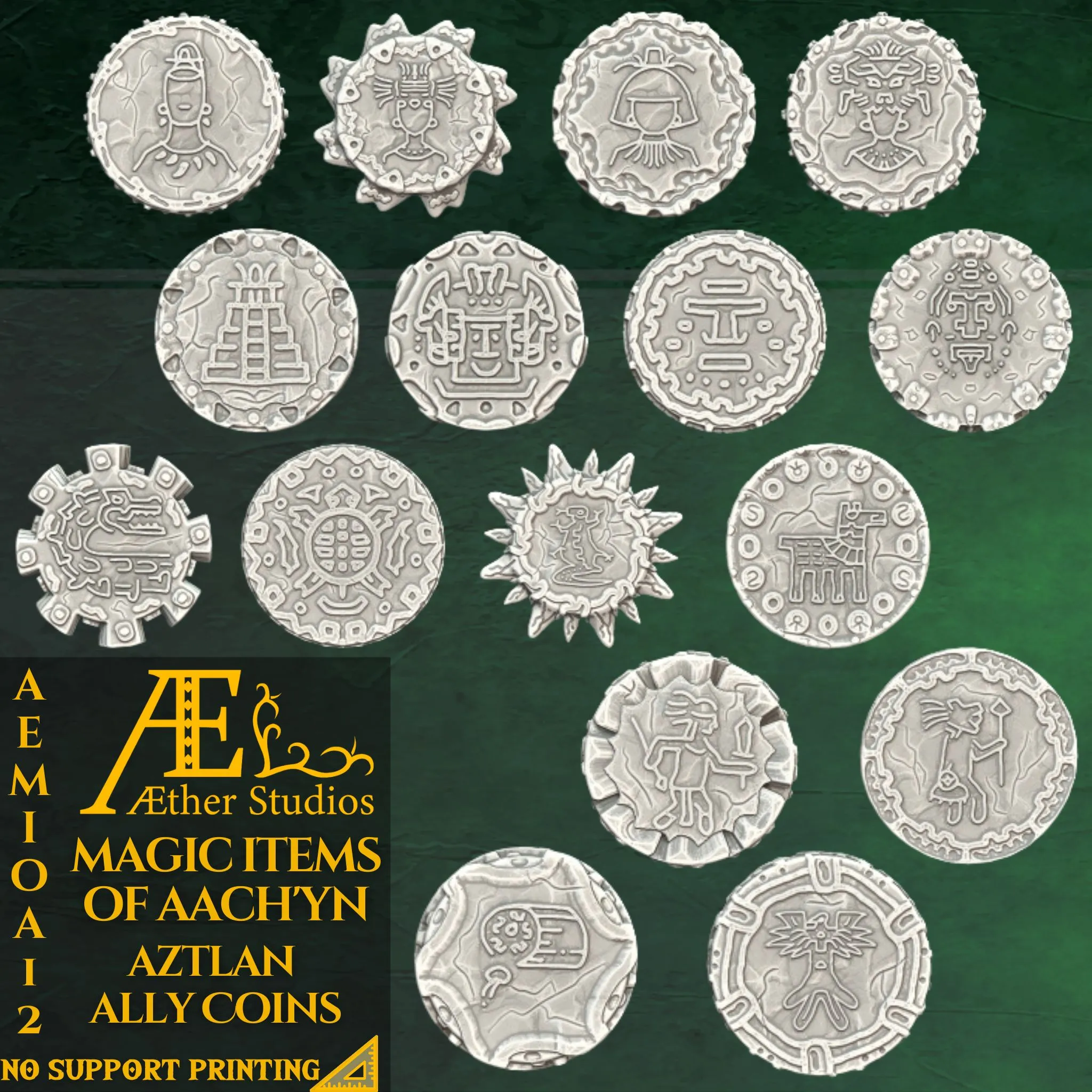 Badges & CoinsSTL 다운로드 -AEMIOA12 – Aztlan Ally Coins - Aether Studios