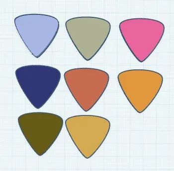 Triangle guitar pick different gauges up to 1.5mm thick.