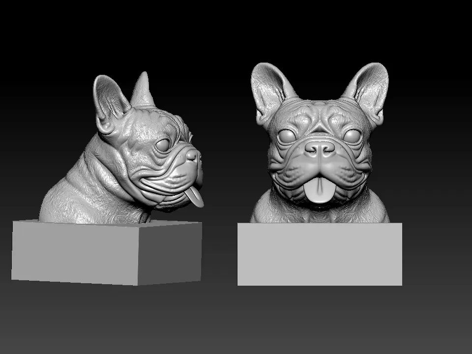 Head French bulldog - Dog head - statue - 3D print
