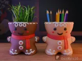cookie GINGERBREAD MAN with scarf planter pencil holder-0