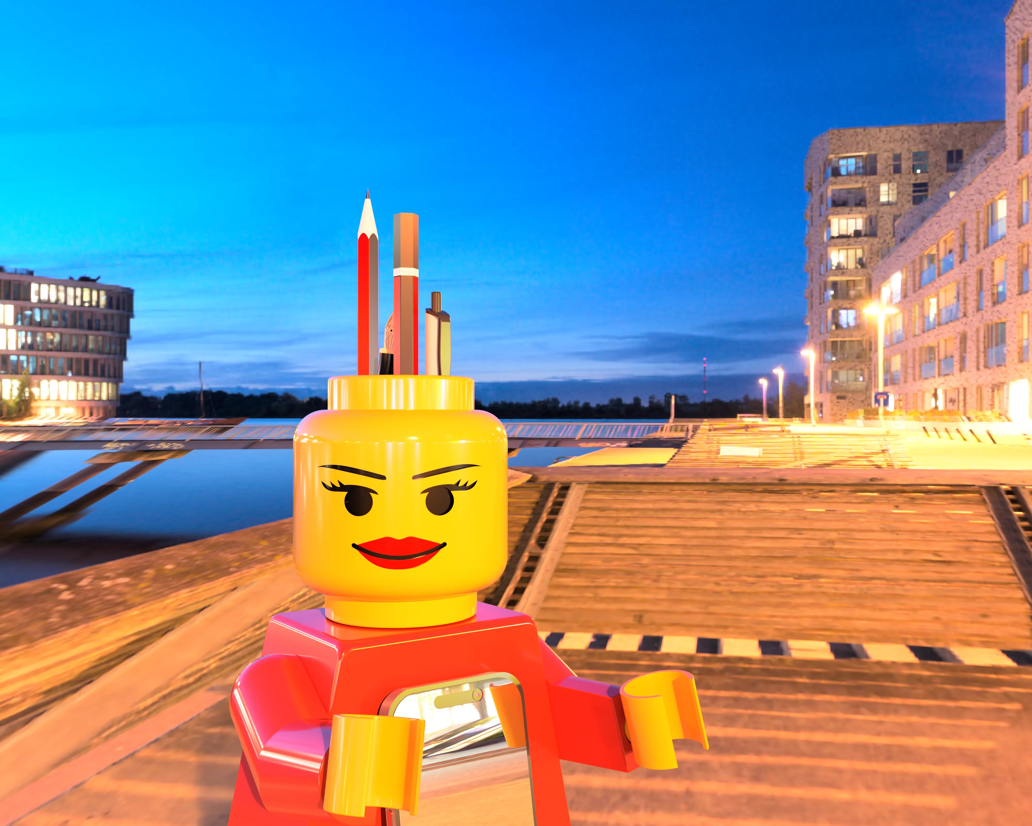 Minifigure Head pencil case with boy and girl faces STD