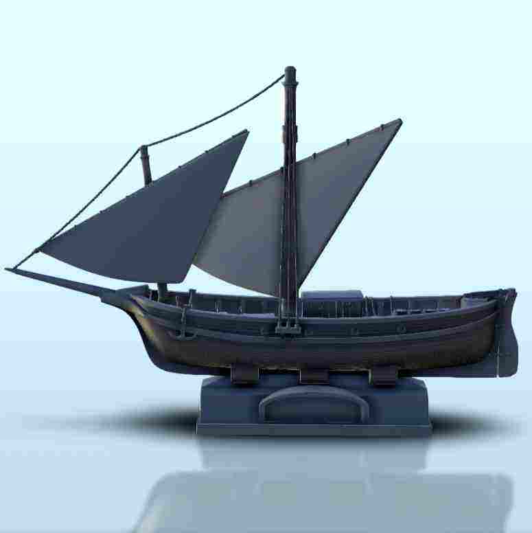 Wooden sailboat with double mast (with base) 4 - Japan China