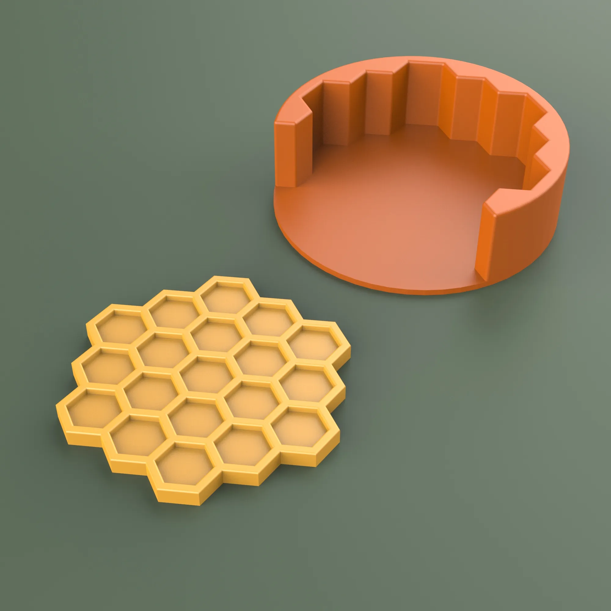 Honeycomb Coaster Set, 4. pcs with Holder, Honey - Bee Theme