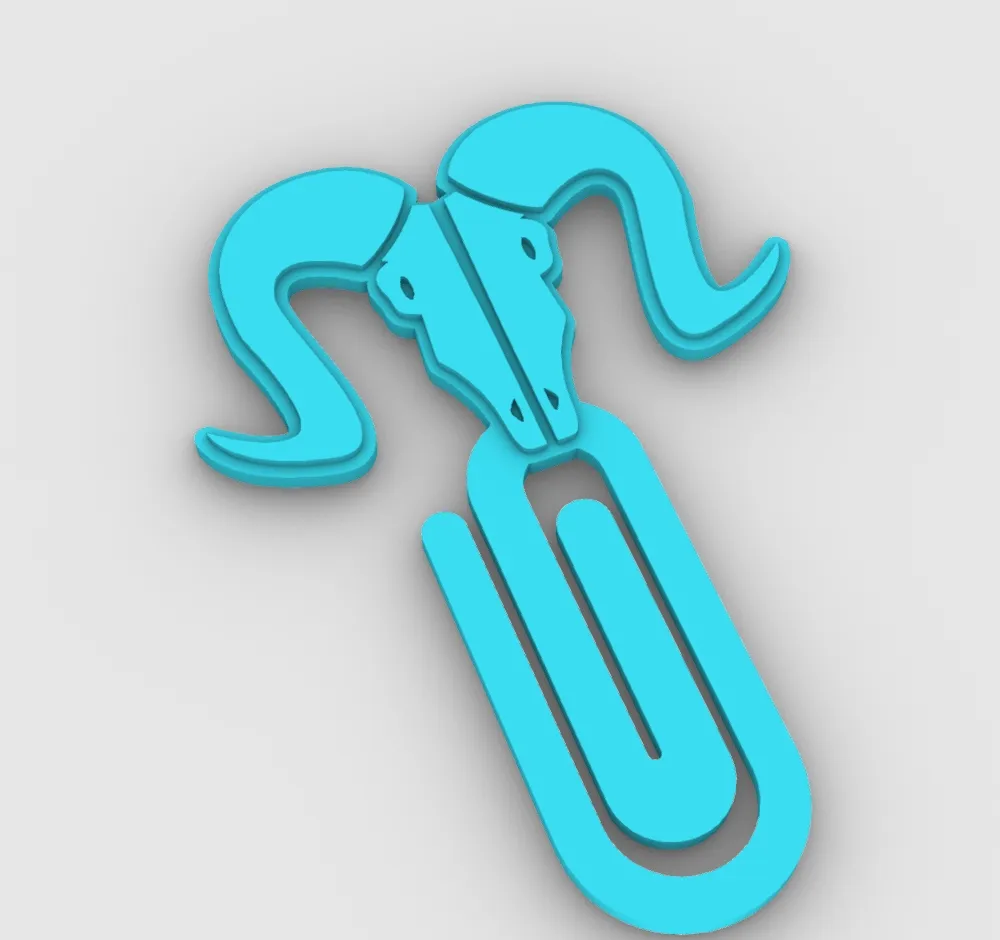 minimalist buffalo skull - Paper clip - bookmark - STL file