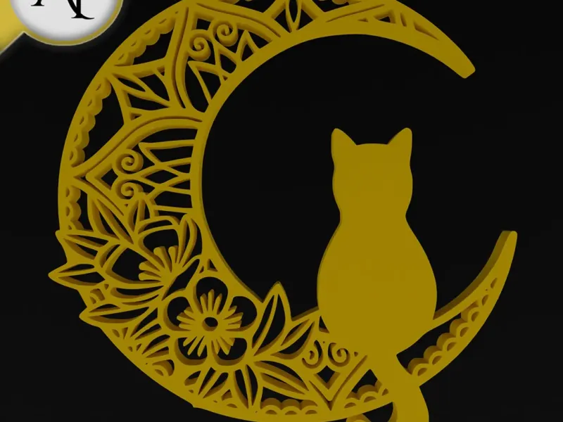 Cat on the Moon - Silhouette - 2D Wall Art Decor